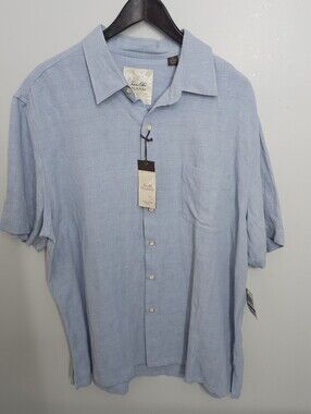 NWT Tasso Elba Island Pale Blue Silk Linen-Blend Short Sleeve Button-Down In XL
